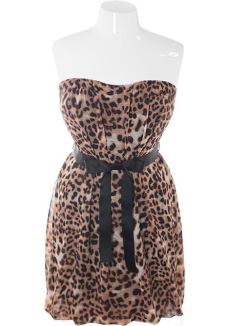 Plus Size Layered Sheer Leopard Tube Dress