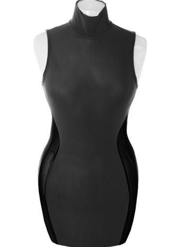 Plus Size Open Back Mesh Sides Black Dress