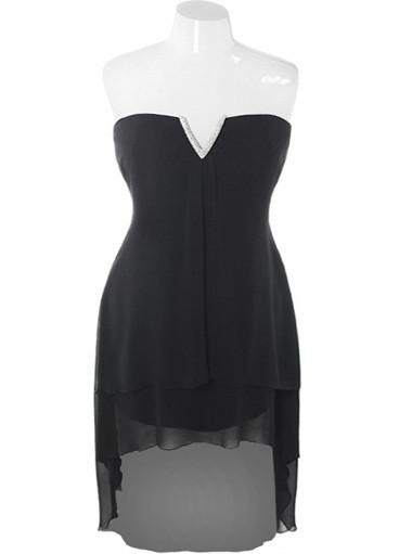 Plus Size Diamond Dip Hem Black Dress