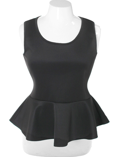 Plus Size Stylish Peplum Solid Black Top