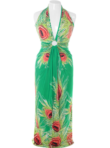 Plus Size Designer Halter Maxi Green Dress