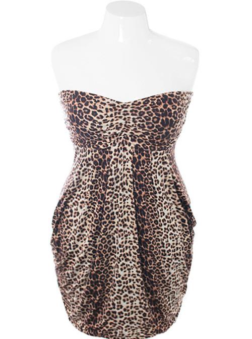 Plus Size Sexy Leopard Bubble Tan Dress