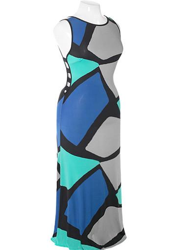 Plus Size Stylish Colorblock Maxi Dress