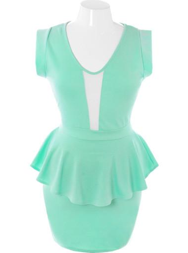 Plus Size Sweetheart Sexy Peplum Mint Dress