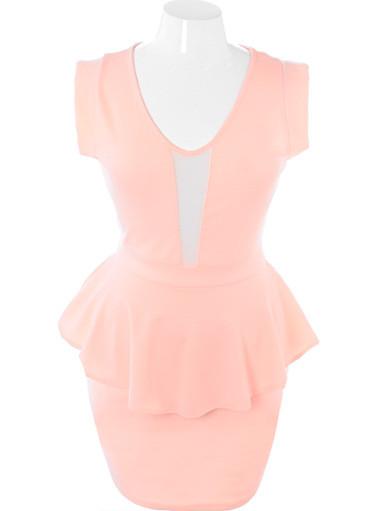 Plus Size Sweetheart Sexy Peplum Pink Dress