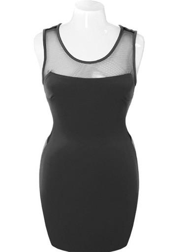 Plus Size Bodycon Scuba Mesh Black Dress