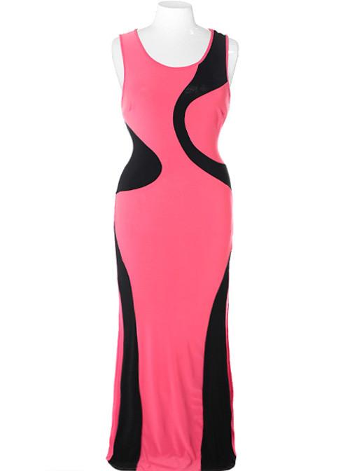 Plus Size Sexy Swirl Pink Maxi Dress