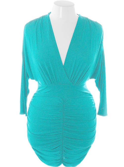 Plus Size Sexy V Hugging Cocktail Teal Dress