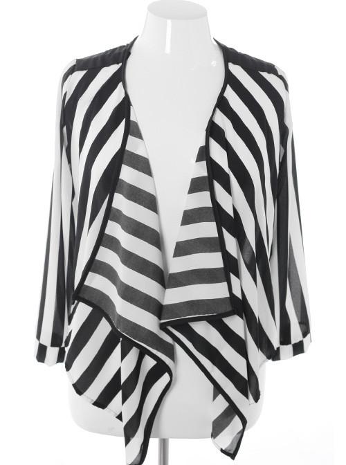 Plus Size Sexy Sheer Stripe Black Cardigan