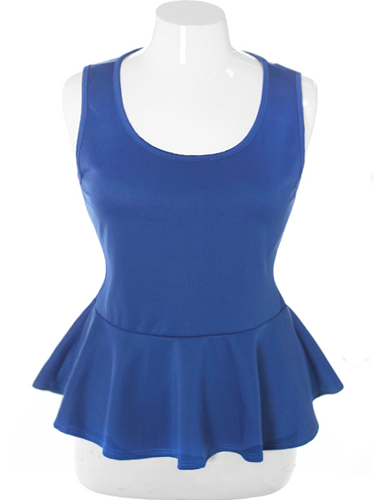 Plus Size Stylish Peplum Solid Blue Top