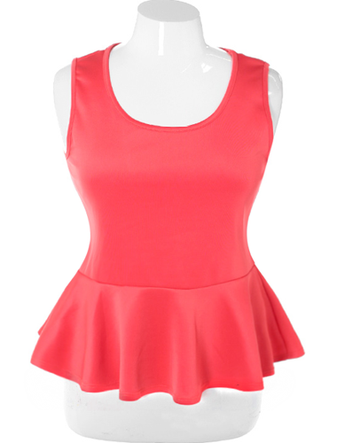 Plus Size Stylish Peplum Solid Coral Top