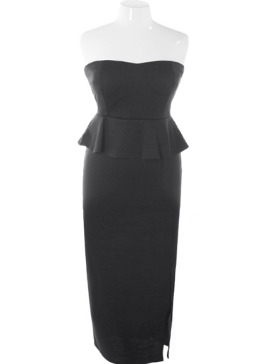 Plus Size Peplum Long Skirt Slit Black Dress