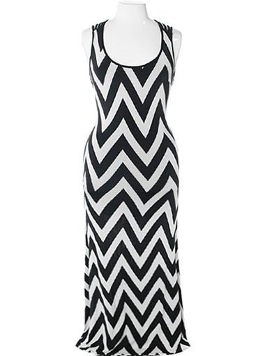 Plus Size Sexy Back Zig Zag Maxi Dress