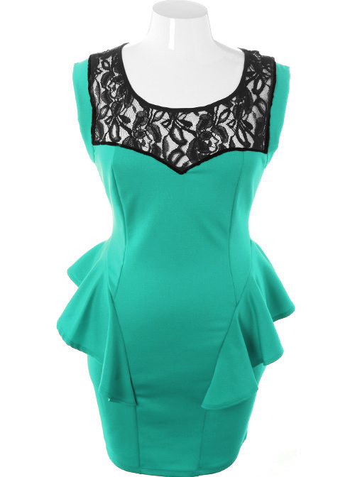 Plus Size Ravishing Trendy Peplum Hip Teal Dress