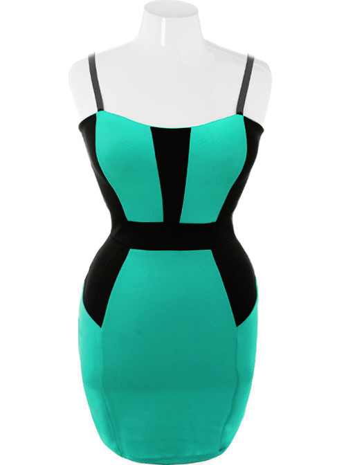 Plus Size Bodycon Colorblock Teal Dress