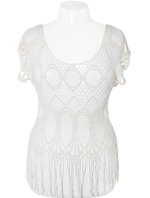 Plus Size See Through Lace White Tunic