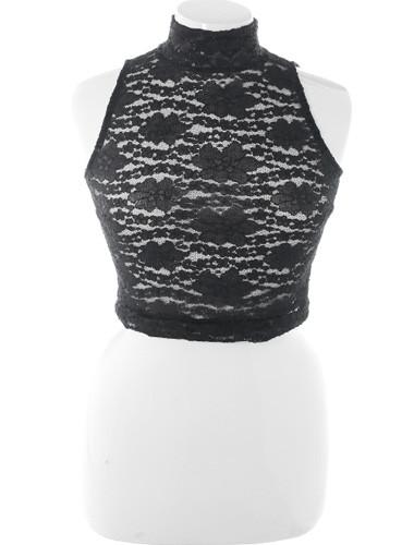 Plus Size See Through Halter Black Crop Top