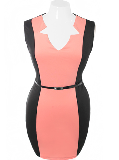 Plus Size Bodycon Sleeveless Belted Pink Dress