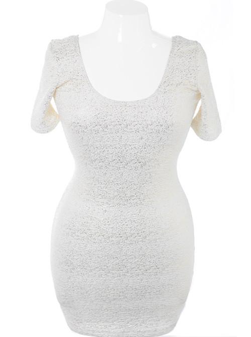 Plus Size Bodycon Sparkling White Dress