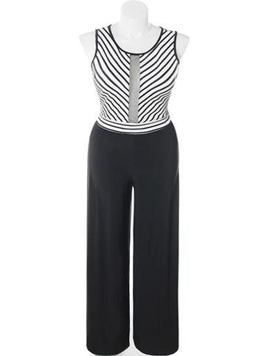 Plus Size Euro Stripe Black Jumpsuit