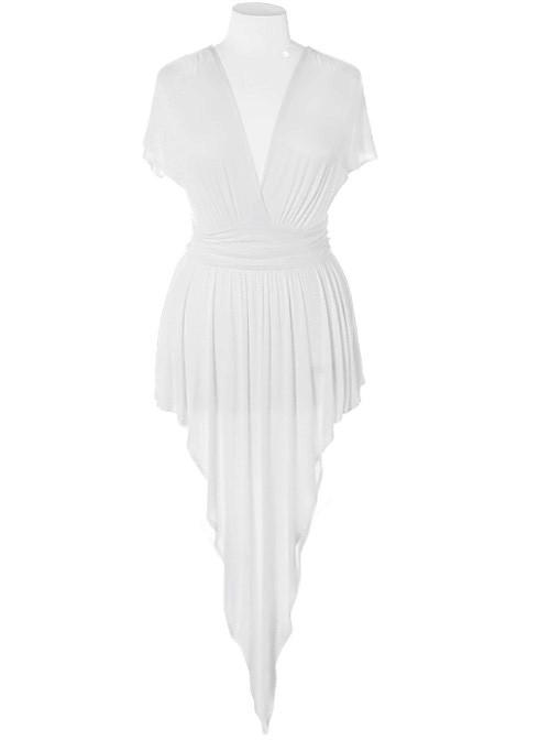 Plus Size Gathered Open Back Off White Dress