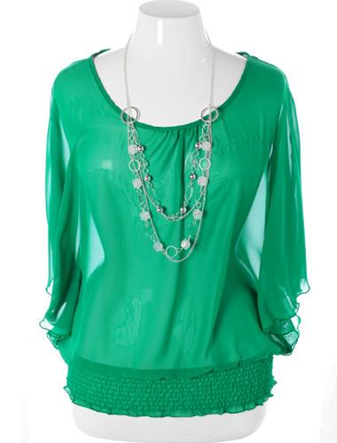 Plus Size Elegant Flowing Lace Green Blouse