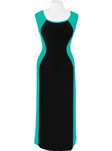 Plus Size Colorblock Sleeveless Teal Maxi Dress