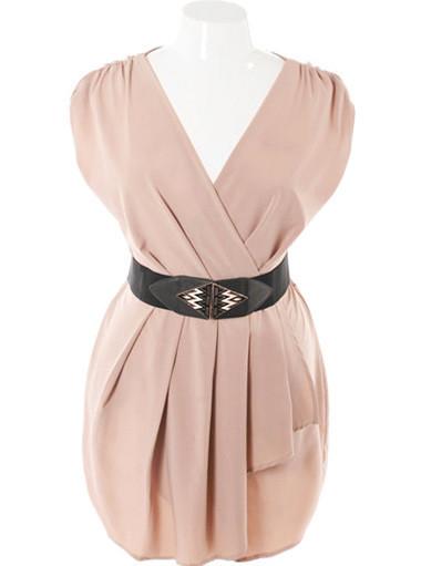 Plus Size Sleeveless Belted Wrap Taupe Dress