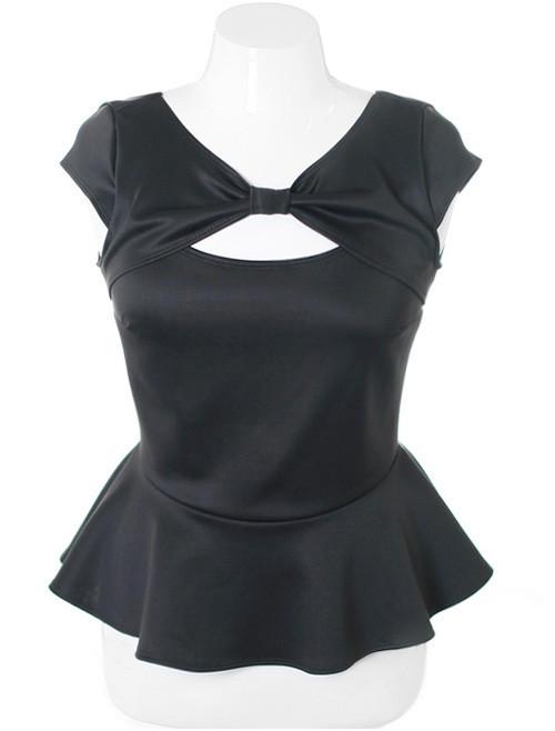 Plus Size Fabulous Peplum Black  Blouse