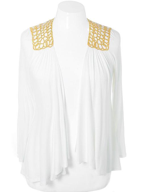 Plus Size Stylish Draped Off White Cardigan