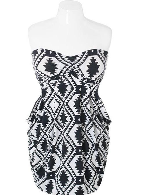 Plus Size Tribal Print Bubble White Dress