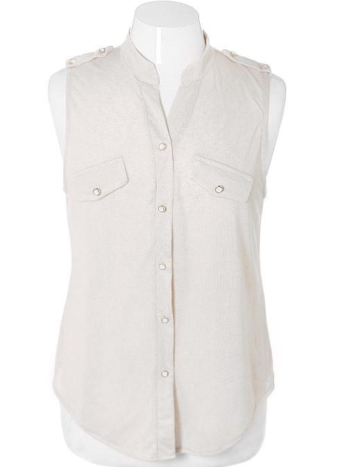 Plus Size Sleeveless White Button Top