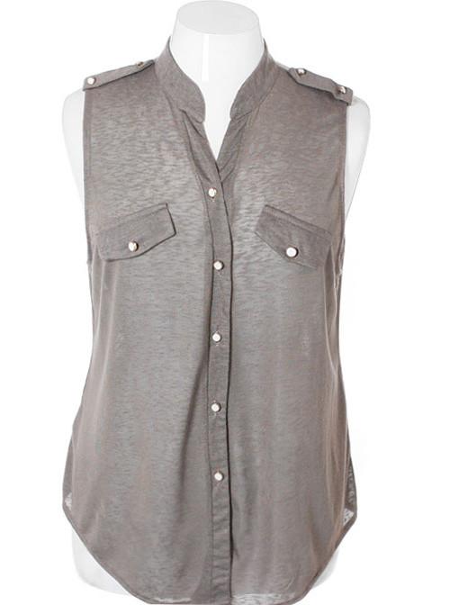 Plus Size Sleeveless Taupe Button Top