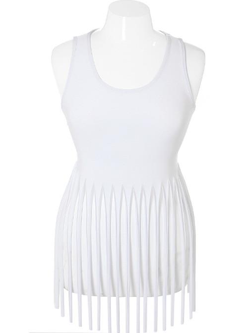 Plus Size Fringe Sexy White Tank