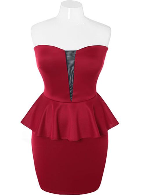 Plus Size Peplum Rose Tube Dress