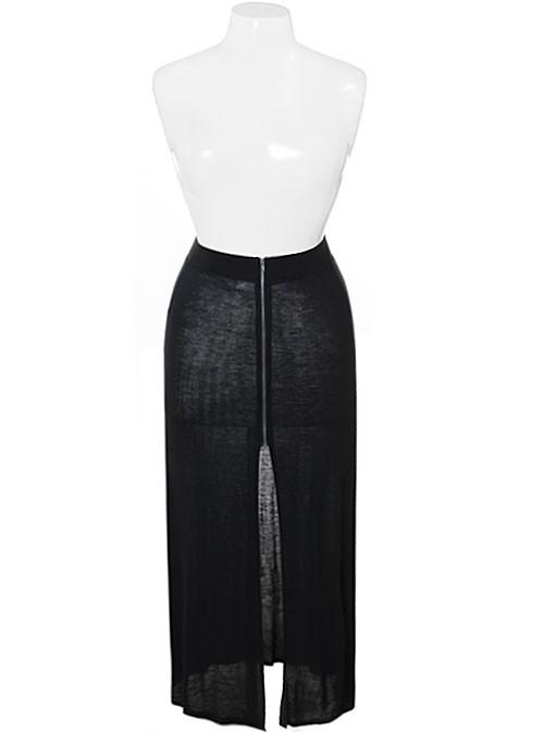 Plus Size Zip Up Black Maxi Skirt