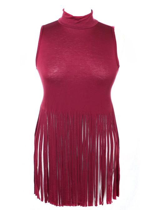 Plus Size Turtle Neck Fringe Rose Top