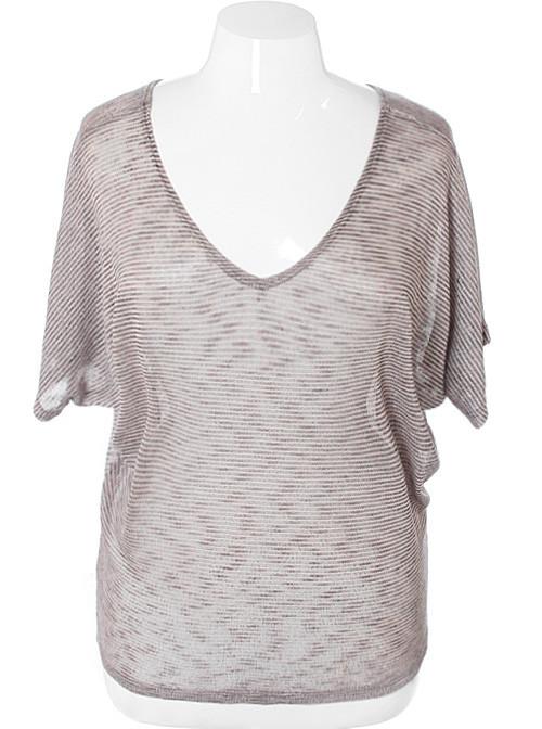 Plus Size Soft Loose Stripe Tan Top