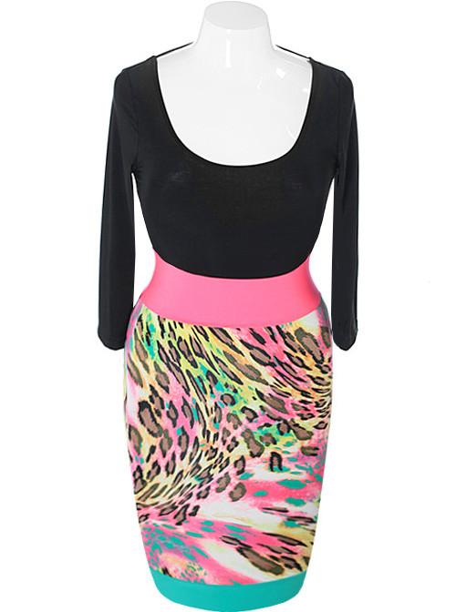 Plus Size Two Tone Leopard Pink Dress