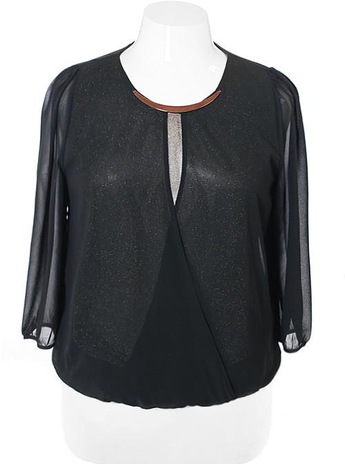 Plus Size Sparkling Sheer Black Bubble Blouse