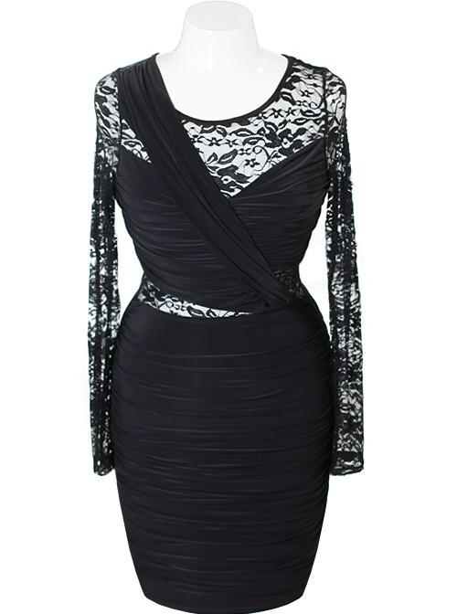Plus Size Silky See Through Lace Black Dress