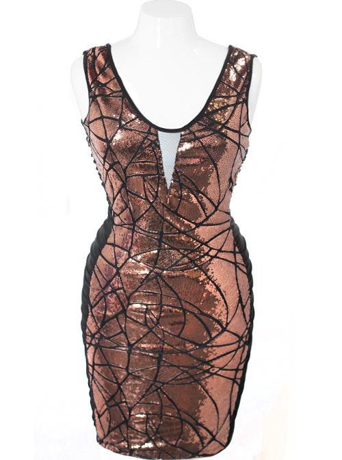 Plus Size Designer Sparkling Copper Cocktail Dress