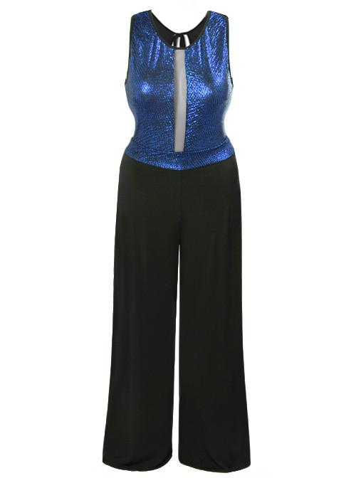 Plus Size Sparkling Sleeveless Blue Jumpsuit