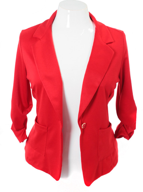 Plus Size Single Button Red Blazer