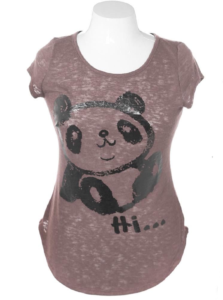 Plus Size Cap Sleeve Panda Taupe Top