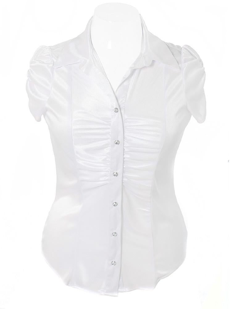 Plus Size Silky Diamond Button White Blouse