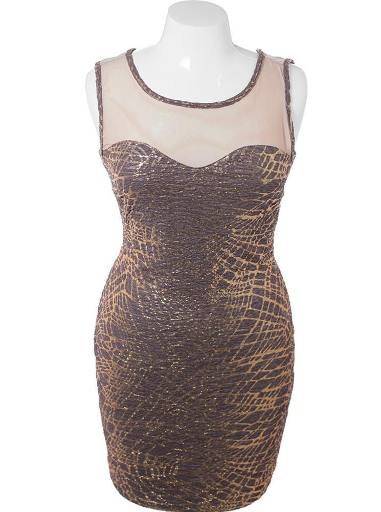 Plus Size Metallic Glitter Taupe Mesh Dress