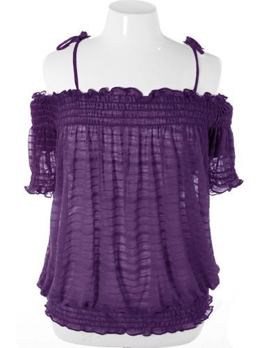 Plus Size Captivating Open Shoulder Purple Blouse