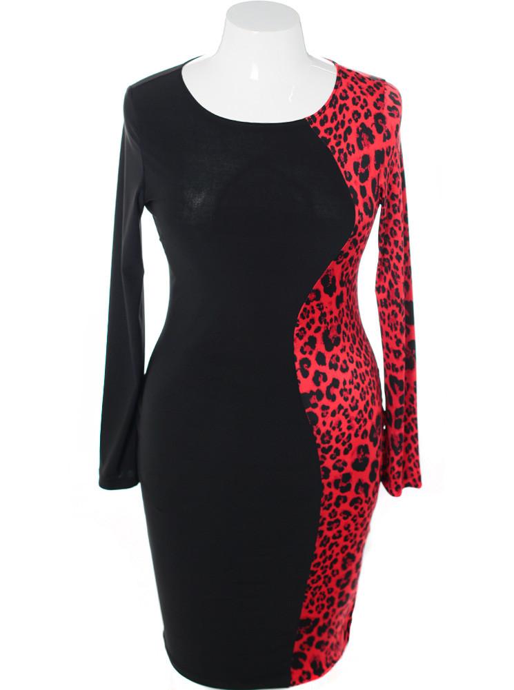 Plus Size Sexy Split Leopard Midi Red Dress