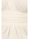 Plus Size Divine V Neck Pleated Off White Dress